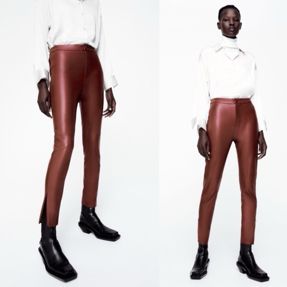 Zara Red Leather Leggings Size Large NWT